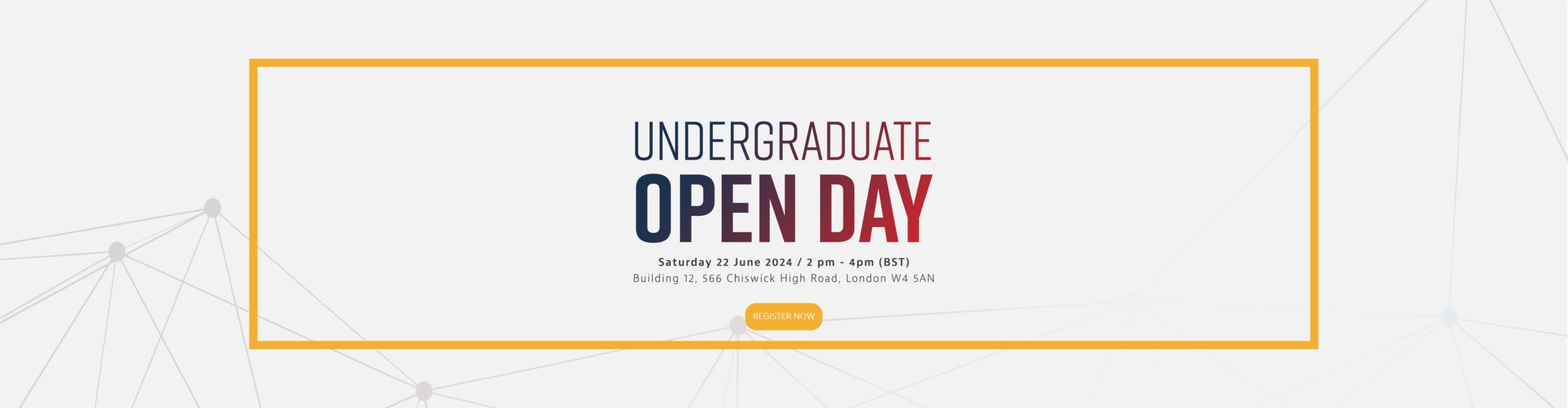 This image is an advertisement for an Undergraduate Open Day, scheduled for Saturday, 22 June, from 2 pm to 4 pm at an educational institution.